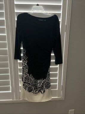 Lauren Ralph Lauren Black and White Floral Border Sheath Dress
